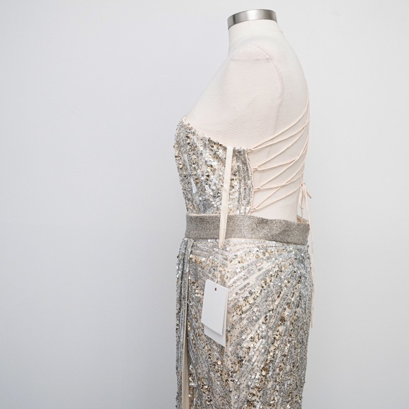 Mac Duggal. Sequined One Shoulder‎ Draped Lace Up Gown. - Picture 13 of 15